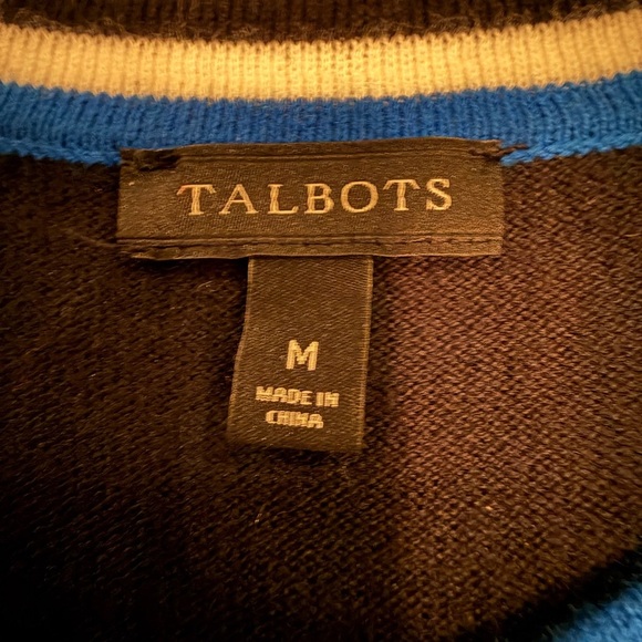 Talbots Black Silver Button Cardigan Sweater w/ Blue/White Trim Size Medium - Picture 9 of 9